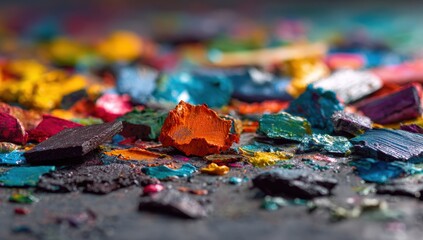 Close-up of colorful paint scraps
