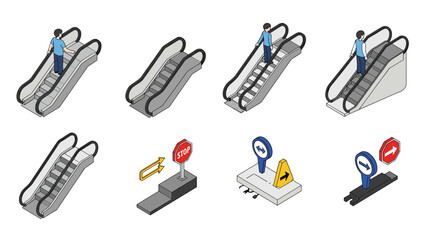 Isometric urban navigation with escalators and directional signage
