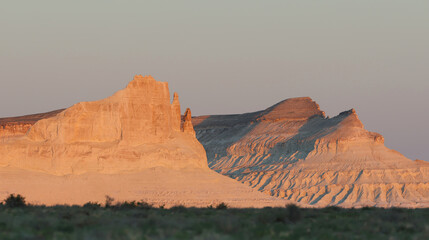 Naklejka premium Sunset lights on the rocks of Bozjyra, Mangystau