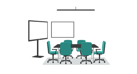 Fototapeta premium Modern office conference room with green chairs and screens