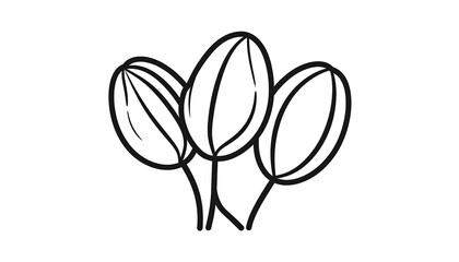Three stylized, outlined, simple shapes resembling balloons or floral pods are depicted against a plain white background.