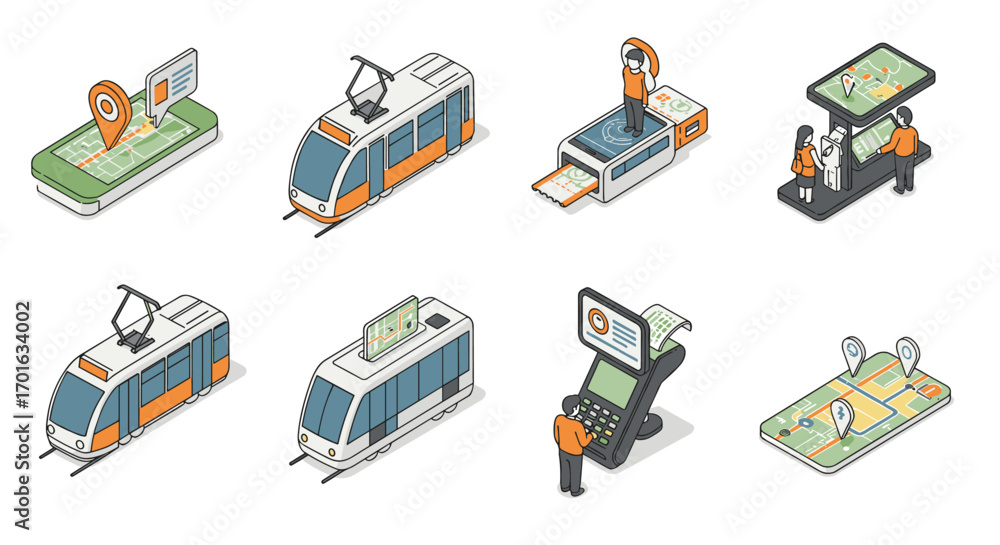 Poster urban transport and navigation: modern isometric designs for efficient commuting