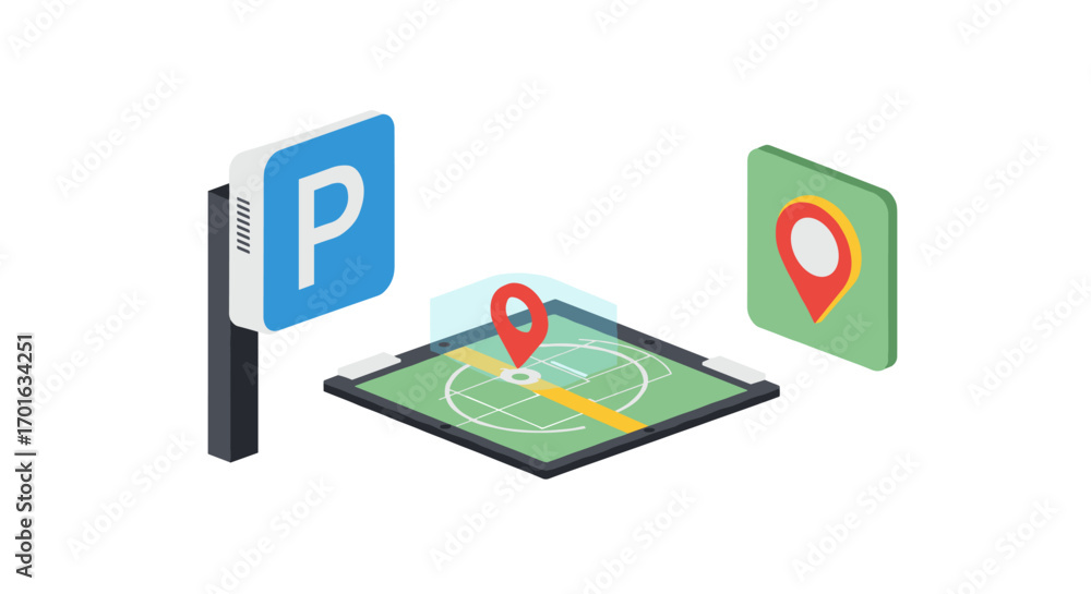 Aufkleber isometric navigation icons with map and location pin