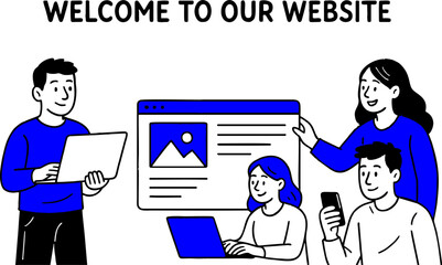 Landing page template for your business website with modern flat ilustration. Man and woman at work vektor character ilustration