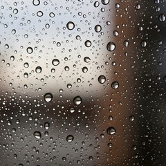 Mesmerizing Macro Raindrops Abstract Wet Window Pane with Blurred Background