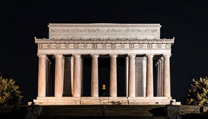 Fototapeta premium Classical temple with Corinthian columns and sculpted pediment on black background