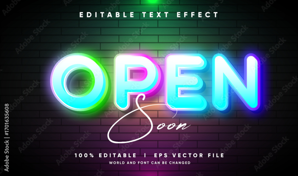 Aufkleber open soon vector text effect editable 3d with modern style