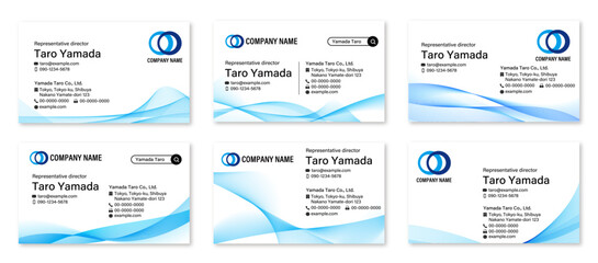 名刺テンプレートセット　ブルーウェーブ線画 © marutan