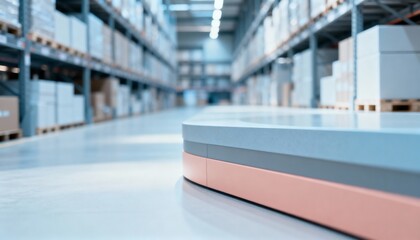 Automated Guided Vehicle Navigating a Modern Warehouse Aisle, Enhancing Efficiency and Precision in Inventory Management