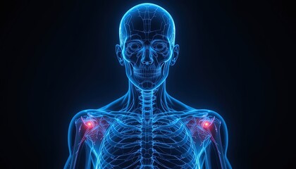 Detailed anatomical illustration highlighting the shoulder joint with emphasis on its structure and components.