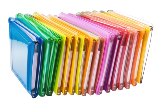 Colorful plastic document folders isolated on transparent background