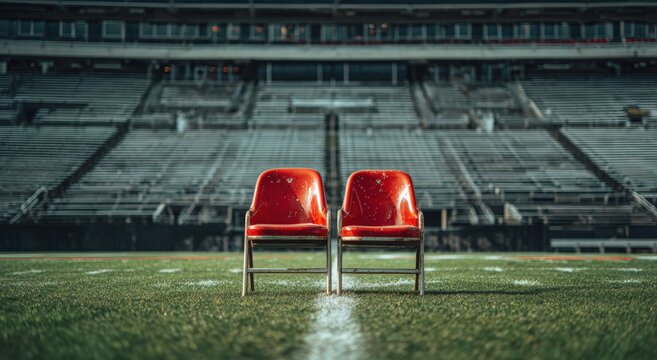 Empty stadium seats on a field