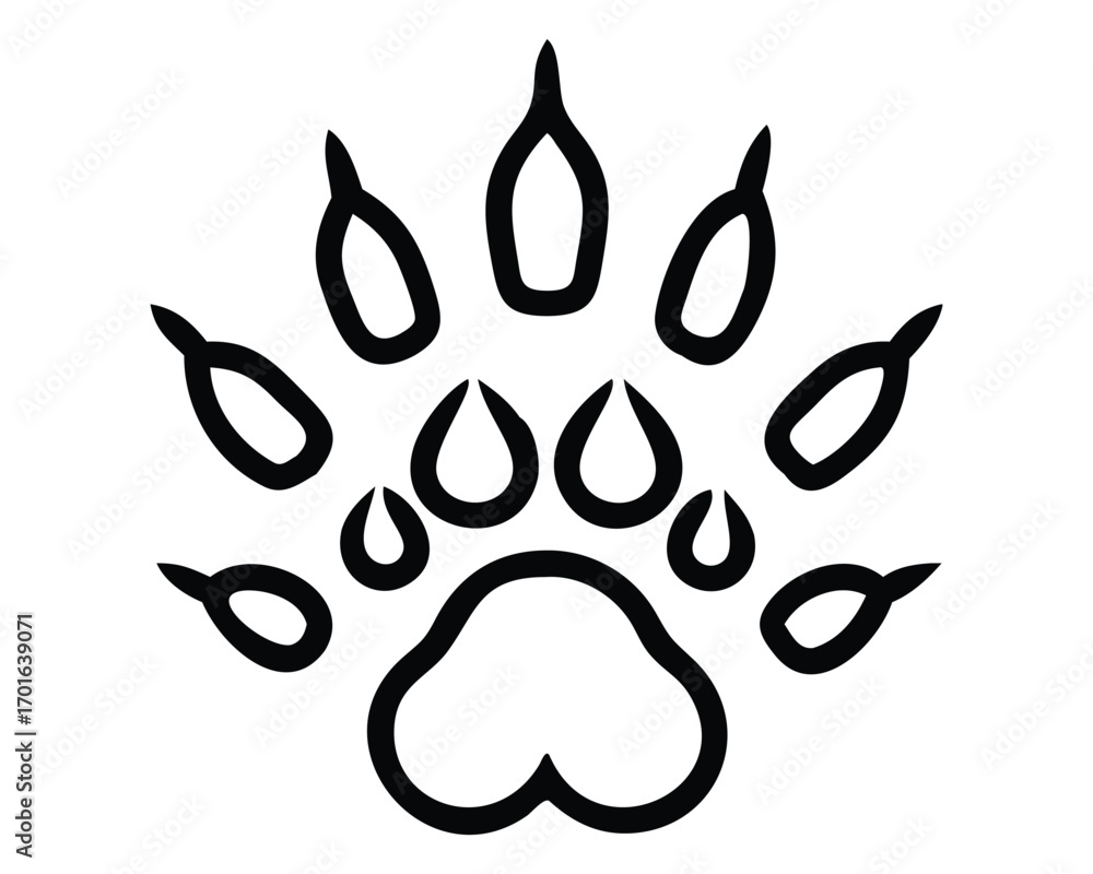 Poster a simple black and white vector silhouette of a cat and paw print pattern