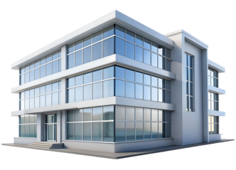 3d icon of modern office building with glass facade isolated on transparent background