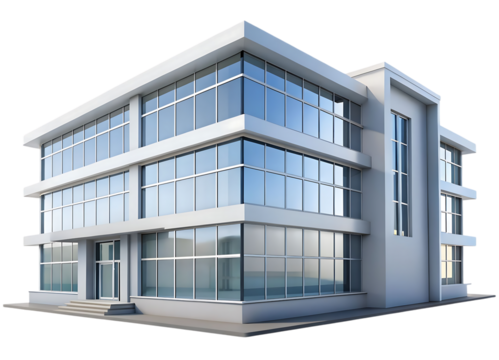 3d icon of modern office building with glass facade isolated on transparent background
