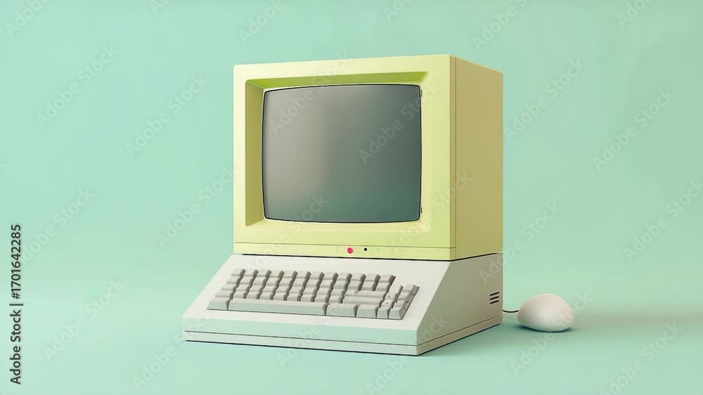 Aufkleber an old desktop computer setup with a keyboard and mouse, suitable for retro-themed projects or nosta