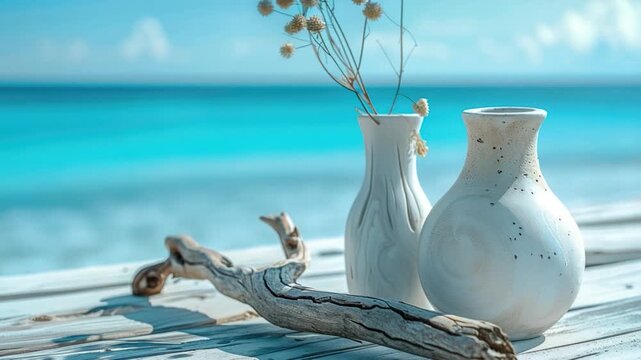 A pair of decorative vases placed on a wooden table, suitable for various interior design scenarios