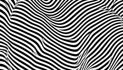 Abstract black and white striped pattern with flowing, wavy lines creates a dynamic and captivating visual effect.
