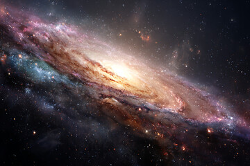 Fototapeta premium A stunning spiral galaxy with bright arms and a glowing core, set against a dark backdrop