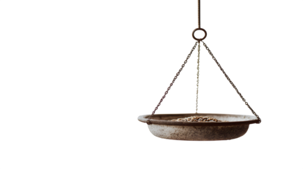 A small, simple bird feeder, empty, hanging delicately, isolated on Transparent background,