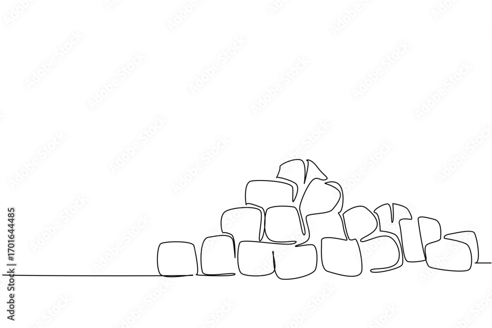Poster continuous one line drawing a large pile of croutons. the distinctive texture is a loyal complement 