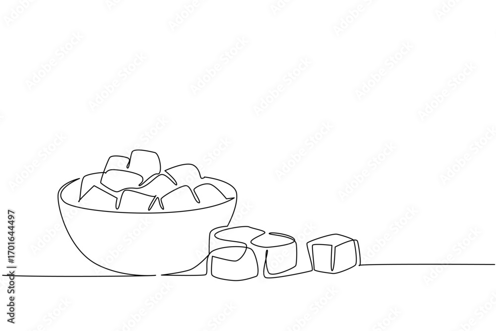 Aufkleber single continuous line drawing croutons in a bowl and some scattered on the side of the bowl. adding
