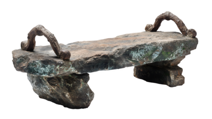 Bench styled as a contemplation seat, low to the ground, with wide armrests, isolated on Transparent background,