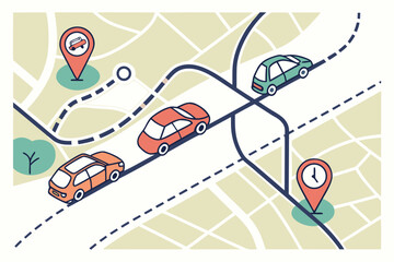 Cars Driving on a Stylized City Map.