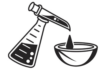 Chemical Reaction Flask Dropping Liquid Into Bowl.