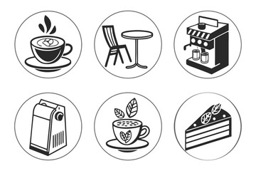 Coffee Shop Icons Set Drinks Food and Ambiance.