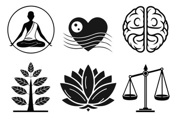 Collection of Abstract Icons Representing Life Mind and Balance.