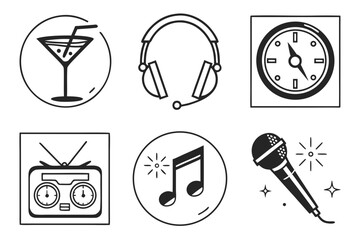 Collection of Entertainment and Leisure Icons.