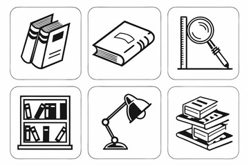 Collection of Icons Representing Books and Learning.
