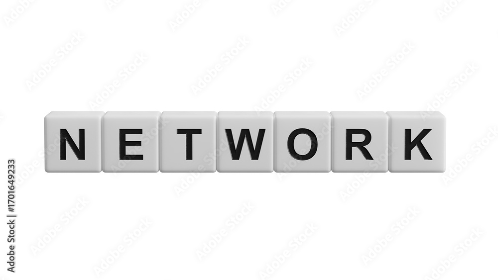 Poster network - word concept. minimalist abstract design with close up of wooden cubes,supports png files 
