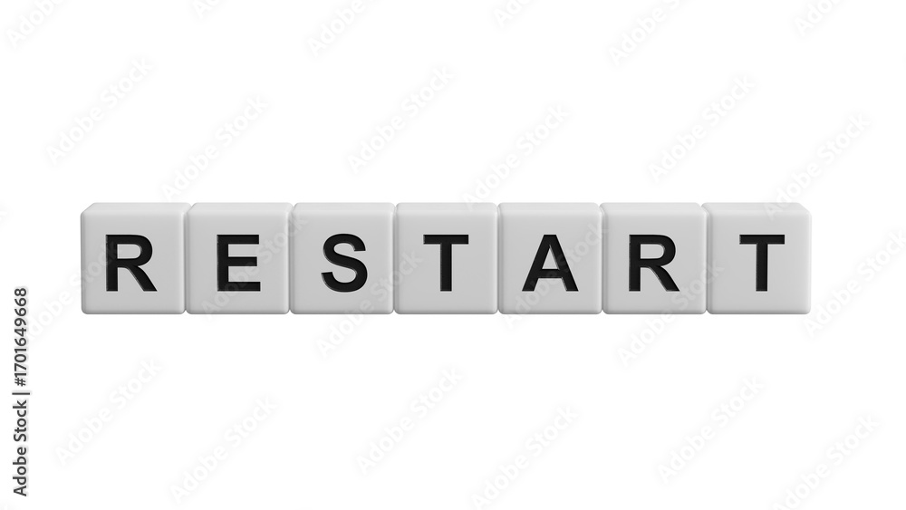Poster wooden blocks with the text: restart. new business relaunch startup concept.supports png files with 