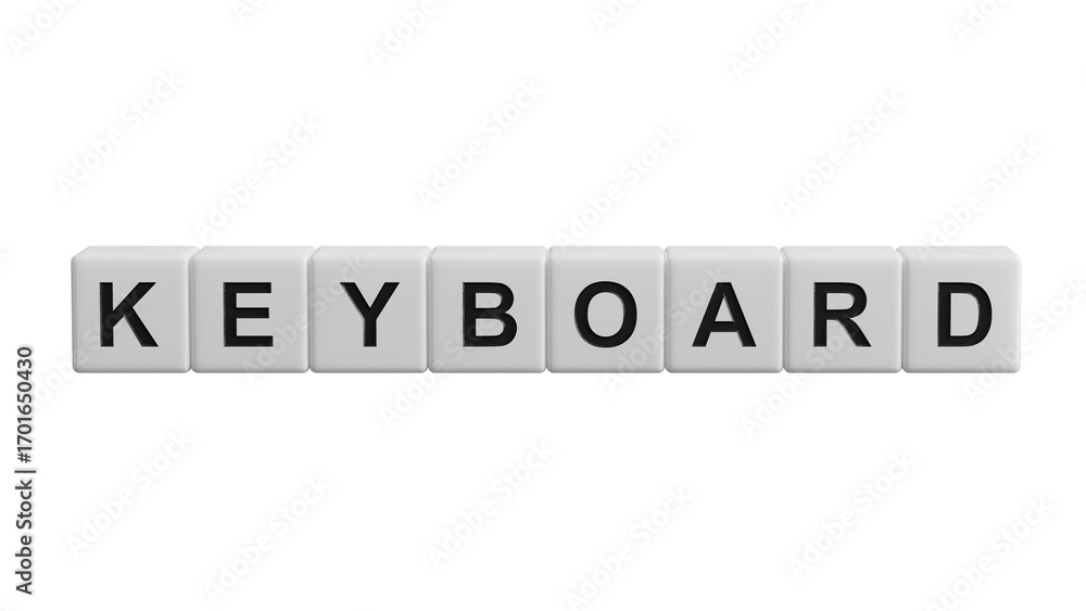 Poster keyboard.wooden cubes spelling.flat lay view from above on yellow background with wooden cubes butto