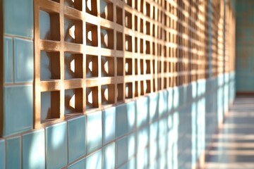 Sunlight through wooden ventilated wall tiles