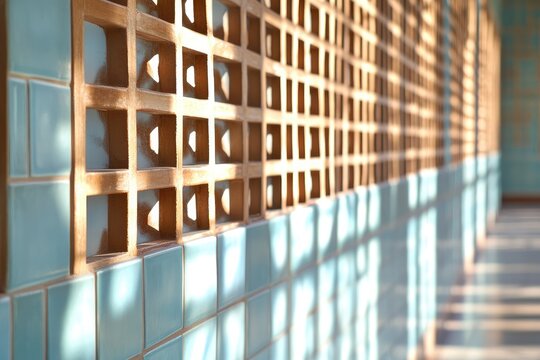 Sunlight through wooden ventilated wall tiles