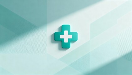 Obraz premium Green medical cross symbol concept for healthcare advertisement, medical help and support, modern health services.