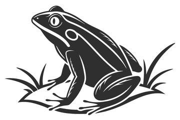 Stylized Black Frog Sitting on Grass.