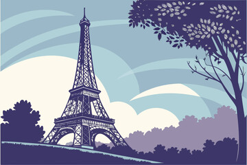 Stylized Eiffel Tower Paris Landmark Illustration.