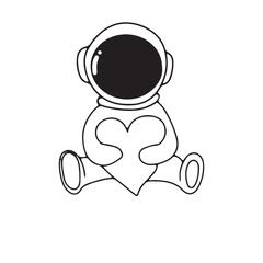 Outline doodles astronaut, coloring ook for kids. Line art vector of an astronaut, cosmonaut, spaceman. Isolated background. Vector illustrations