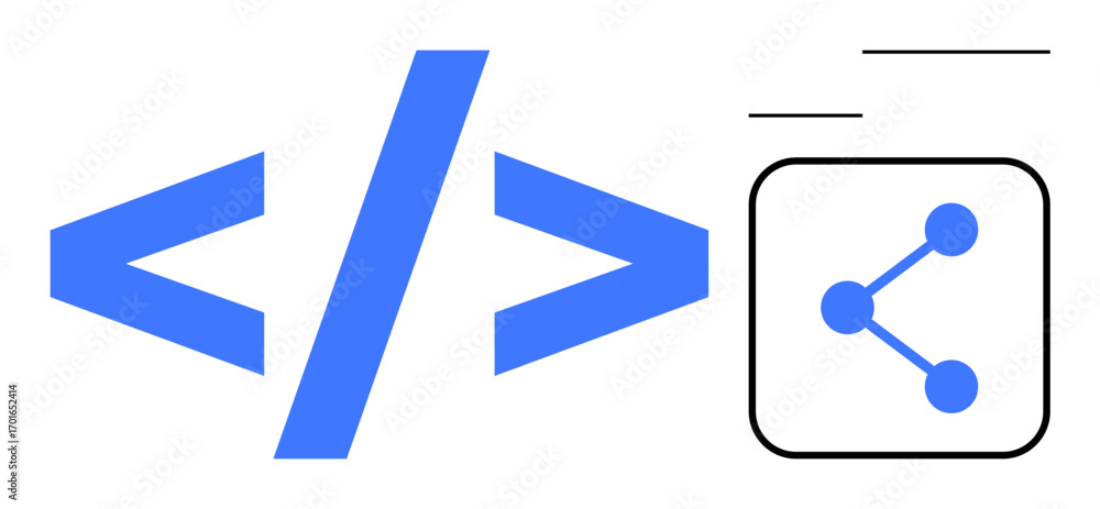 Poster code brackets and connection icon symbolize programming, networking, and digital collaboration. idea