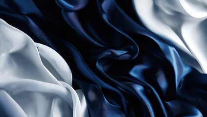 Fototapeta premium Draped silky fabrics in dark blue and light grey