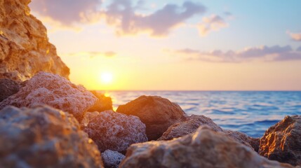 Sunrise over ocean rocks landscape