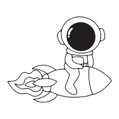 Outline doodles astronaut, coloring ook for kids. Line art vector of an astronaut, cosmonaut, spaceman. Isolated background. Vector illustrations