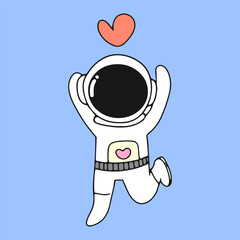 Kawaii astronaut. Coloring page decorated with outline space elements. Coloring book page printable template a4 for children and adult