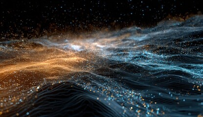 Abstract digital landscape of swirling particles