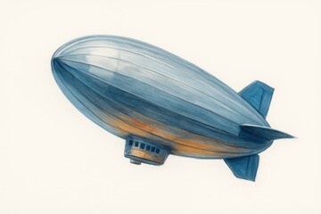 Artistic zeppelin illustration in soft blue and orange tones, showcasing a vintage airship with elegant detail.