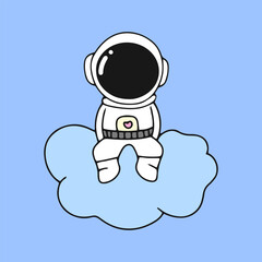 Kawaii astronaut. Coloring page decorated with outline space elements. Coloring book page printable template a4 for children and adult